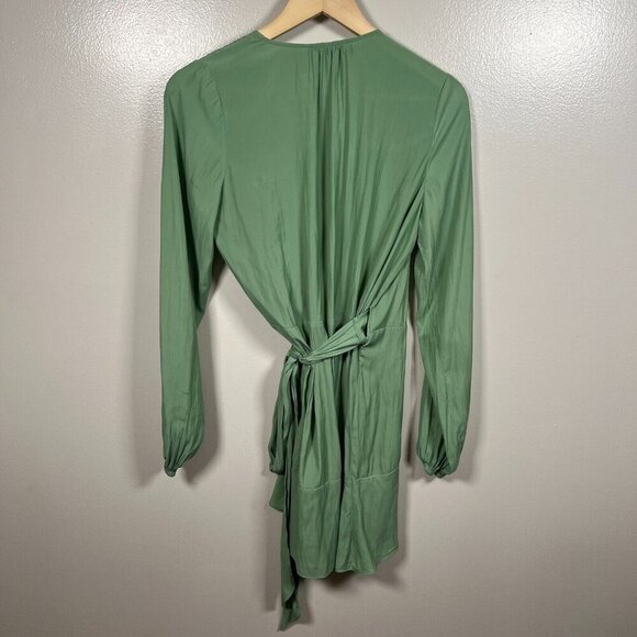 Ramy Brook Mini Wrap Dress Size Small Green Long Sleeve Vacation Brunch Resort - Picture 2 of 11